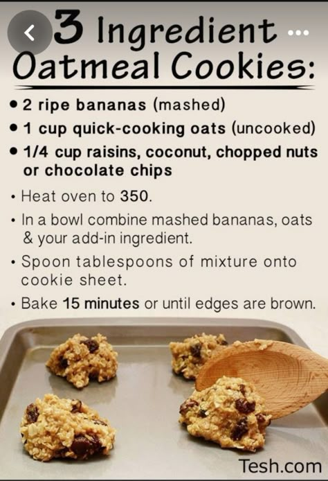 Makanan Diet, Think Food, Diet Vegetarian, Three Ingredient, Healthy Cookies, Quick Cooking, 3 Ingredient, Cookies Ingredients, Healthy Sweets