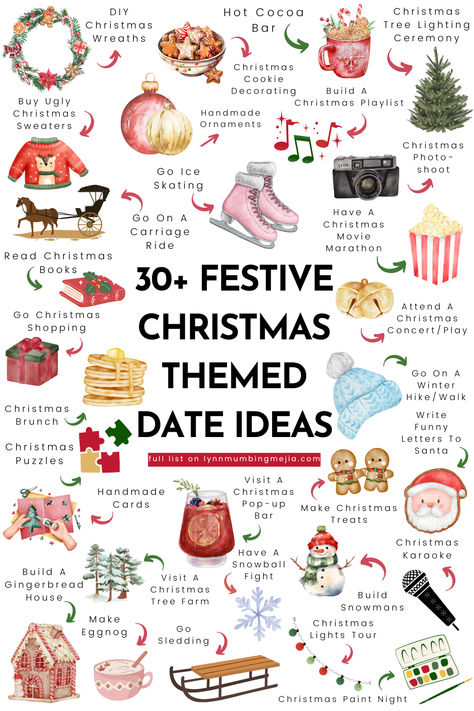 30+ Festive Christmas Date Ideas | Lynn Mumbing Mejia Holiday Date Night At Home, Christmas Night Activities, Christmas Ideas Couples, Christmas Eve Traditions For Couples, Cute Christmas Date Ideas, Christmas Date Night Ideas, Christmas Dates Ideas, December Date Ideas, Cute Winter Dates