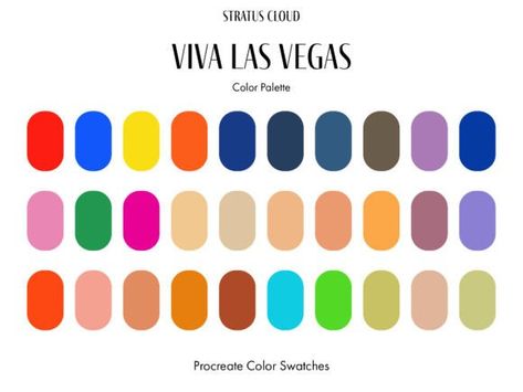 Viva Las Vegas Procreate Color Palette Las Vegas Color Palette, Vegas Color Palette, Vegas Prom, Las Vagas, Procreate Color Palette, Unique Graphic Design, Palette Color, Color Palette Design, Wedding Magazine