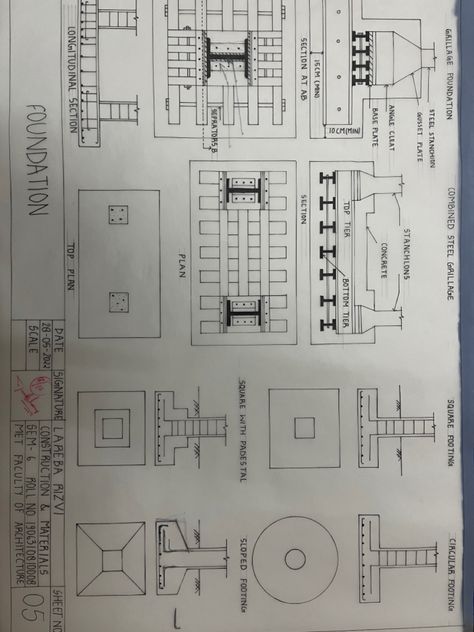 Hand drafted sheet Case Study Sheets Architecture Handmade, Foundation Construction, Architecture Design Presentation, Architecture Foundation, Architecture School, Civil Engineering Design, Architecture Drawing Plan, New Technology Gadgets, Architecture Design Sketch