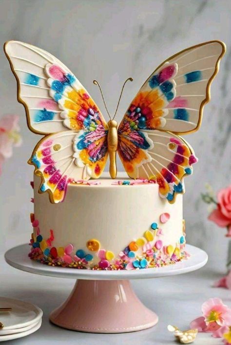 Butterfly Themed Cake, Butterfly Theme Cake, Butterfly Cake, Elegant Birthday Cakes, Creative Cake Decorating, Butterfly Cakes, Crazy Cakes, Butterfly Theme, Doll Cake