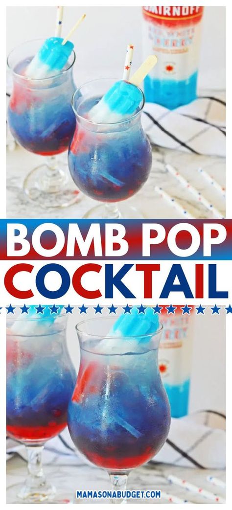 Bomb Pop Drink Recipes, 4 Of July Drinks Alcohol, Summer Time Cocktail, Rocket Pop Drink, Rocket Pop Alcoholic Drink, Fourth Of July Mixed Drinks, 4th Of July Vodka Drinks, Easy Fruit Alcohol Drinks, Mixed Summer Alcohol Drinks