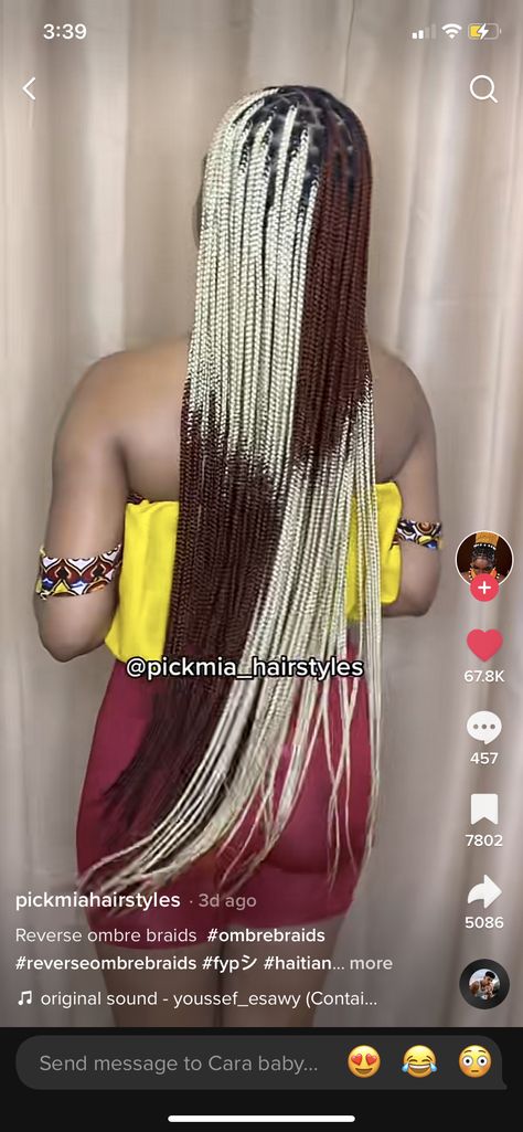 Reverse Ombré Braids, Reverse Ombre Braids, Ombre Braids, Future Hairstyles, Reverse Ombre, Ombre Braid, Blonde Box Braids, Braiding Styles, Yellow Ombre