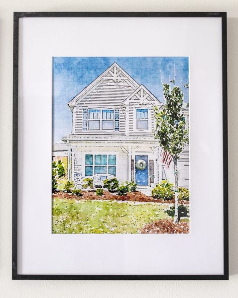 How To Paint A House On Canvas, Turn Picture Into Painting, Painting Buildings, Photo To Watercolor, House Portrait Painting, Cottage Cozy, Turn Photo Into Painting, Watercolor Markers, Watercolor House Painting