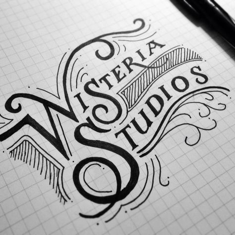 Wisteria Studios logo -preliminary sketch by Joseph Ernst Studio Logo, Old Church, Typography Inspiration, Wisteria, Chalkboard, Typography, Sketch, ? Logo, Design