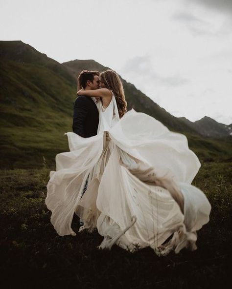 Wedding Photo & Video on Instagram: "If you’re like me, you may constantly be daydreaming of where you want to go to next. ✈️ This particular adventure may have taken place in Alaska, but it has me daydreaming of the Scottish highlands, Faroe Islands, the Alps, or even terrain in Iceland. 🏔 Well, if you’re dreaming the same, it’s fair game we are here with you to make it come to fruition! Also a hint of where we may be this fall! Truth be told, we follow where love leads! Reach out if you Glacier Elopement Photos, Iceland Wedding Photography, Faroe Islands Wedding, Glacier Elopement, Couture Photography, Most Beautiful Places On Earth, Dramatic Dresses, Iceland Elopement, Alaska Wedding