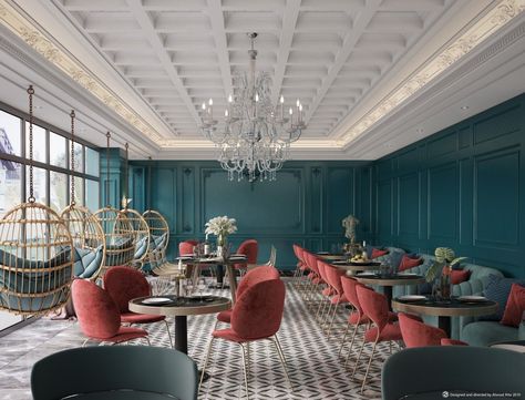 Restaurant Interior Design Classic, New Classic Restaurant Interior Design, Neo Classic Restaurant Interior Design, Neoclassical Restaurant, Classic Cafe Design, Classic Restaurant Design, Neo Classical Interiors, Classic Interior Design Luxury, Rooftop Restaurant Design