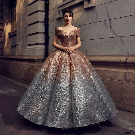 Silver Quinceanera Dresses, Ball Gown Gold, Gown Cape, Sequin Ball Gown, Dresses Fancy, Gold Prom Dresses, Banquet Dresses, Prom Dresses 2019, Sequin Prom Dresses