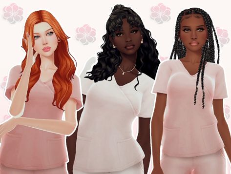 Nurse Scrubs Recolor | Patreon Vet Scrubs, Doctor Scrubs, Nurse Scrubs, Sims 4 Cc Kids Clothing, Pink Scrubs, Doctor Outfit, Career Outfits, Scrubs Outfit, Vintage Nurse