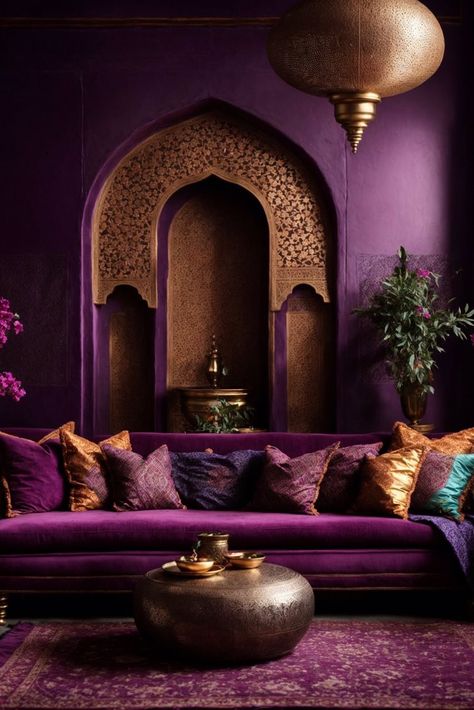 Moroccan Wall Decor, Deco Violet, Purple Furniture, Purple Living Room, Moroccan Lounge, Moroccan Bedroom, Moroccan Home Decor, Moroccan Wall, Moroccan Homes