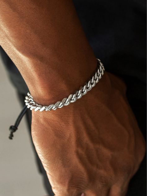 Silver    Zinc Alloy   Embellished   Jewelry Mens Bracelet Silver, Estilo Punk, Vintage Style Jewellery, Retro Jewelry, Paparazzi Accessories, Woven Bracelets, Mens Jewelry Bracelet, Braided Bracelets, Chains For Men