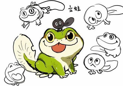 Frog Art, Creature Drawings, Cute Doodles Drawings, Concept Art Drawing, Game Character Design, Monster Design, Creature Concept Art, Cute Little Drawings, Kawaii Drawings