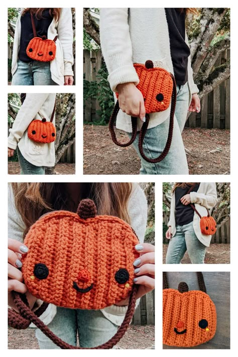 Pumpkin Bag, Unique Tools, Fall Crochet Patterns, Crochet Strawberry, Fall Crochet, Halloween Crochet Patterns, Crochet Halloween, Crochet Fall, Crochet Pumpkin