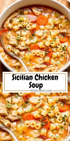 Sicilian Chicken Soup, Chicken Pasta Soup, Sicilian Chicken, Pasta Soup Recipes, Italian Chicken Soup, Italian Soup Recipes, Homemade Soup Recipe, Italian Soup, Pasta Soup