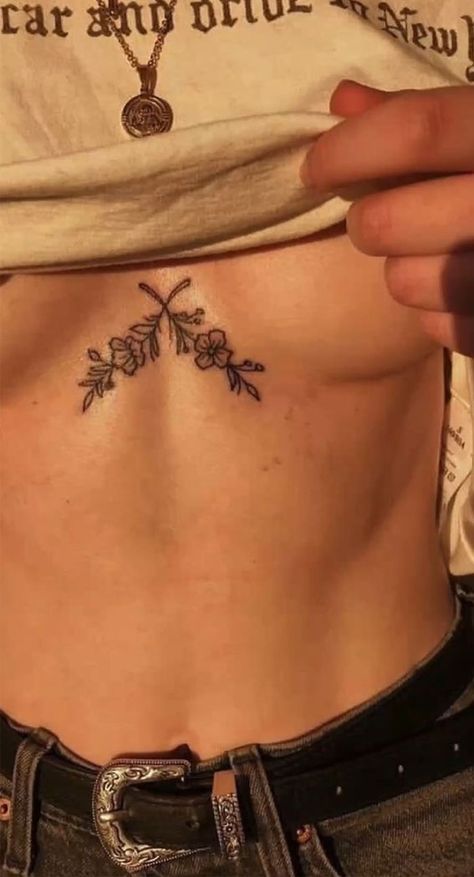 Tattoos For Women Chest Middle, Torso Tattoos For Women Rib Cage, Side Of Chest Tattoo, Womens Flower Tattoos, Ab Tattoos For Women, Earthy Spine Tattoos, Girl Chest Tattoo Ideas, Tattoo Ideas Female Rib Cage, Sternum Tattoo Women Simple