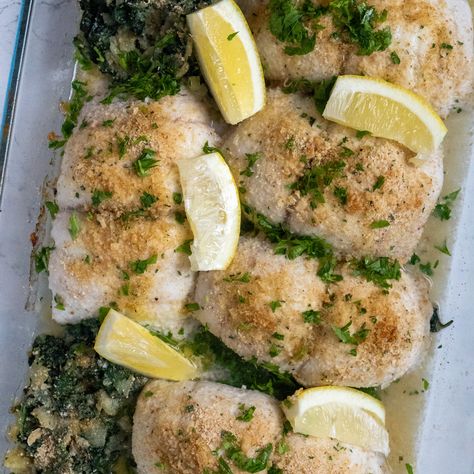 Flounder Florentine Recipe, Flounder Florentine, Ham Meals, Spinach Bread, Cilantro Parsley, Seasoned Bread Crumbs, Spinach Recipes, Spinach And Cheese, Entree Recipes