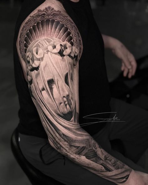 Veiled Vestal Virgin Tattoo, Veiled Virgin Tattoo, Veiled Vestal, Vestal Virgin, Veiled Woman, Roman Sculpture, Greek Tattoos, Roman Goddess, Symbol Tattoos