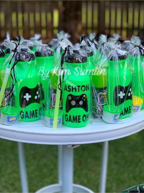 Game On Birthday Party Ideas Ps5, Video Game Party Favors Boys, Gamer Birthday Food Ideas, Gamer Birthday Party Centerpieces, Gamer Water Bottle, Game On Party Favors, Xbox Party Decorations, Gamer Party Theme, Gaming Bday Party