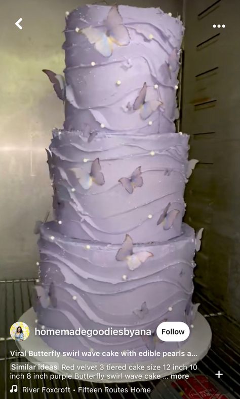 Purple Sweet 16, Wave Cake, Edible Pearls, Cake Sizes, Purple Themes, Purple Butterfly, Sweet 16, Red Velvet, Swirl