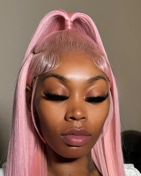 She know she cool 😎 💕Frontal Wig Install with a Custom Color.😍💋____👉👉 Follow,  @letstalkhairs promotes dopest hairstyles, hair fashion and discussions 📩DM FOR DIFFERENT PROMO/ADS PACKAGES AVAILABLE or 📧: care@letstalkhairs.com to join our products vendors program on the web www.letstalkhairs.com ____________________ ✂️ wig stylist: @melanin_extensions 📍: Dallas, TX DM HER 👆 FOR THIS WIG ______________________ IGNORE ️  frontal wig, lace wigs,  ponytails, HD frontal, wigs,  hairstylist... Frontal Wig Install, Blonde Ponytail, Wig Install, Birthday Hair, Pink Wig, Pretty Braided Hairstyles, Hair Appointment, Wig Lace, Front Lace Wigs Human Hair