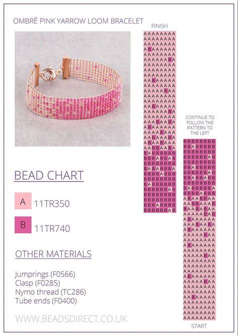 Pink Seed Bead Bracelet Ideas, Loom Bead Bracelet Patterns Free, Ombre Beaded Bracelet, Seed Bead Loom Patterns Simple, Miyuki Loom Bracelet, Narrow Bead Loom Patterns, Seed Bead Weaving Patterns, Simple Bead Loom Patterns, Miyuki Beads Pattern Bracelet