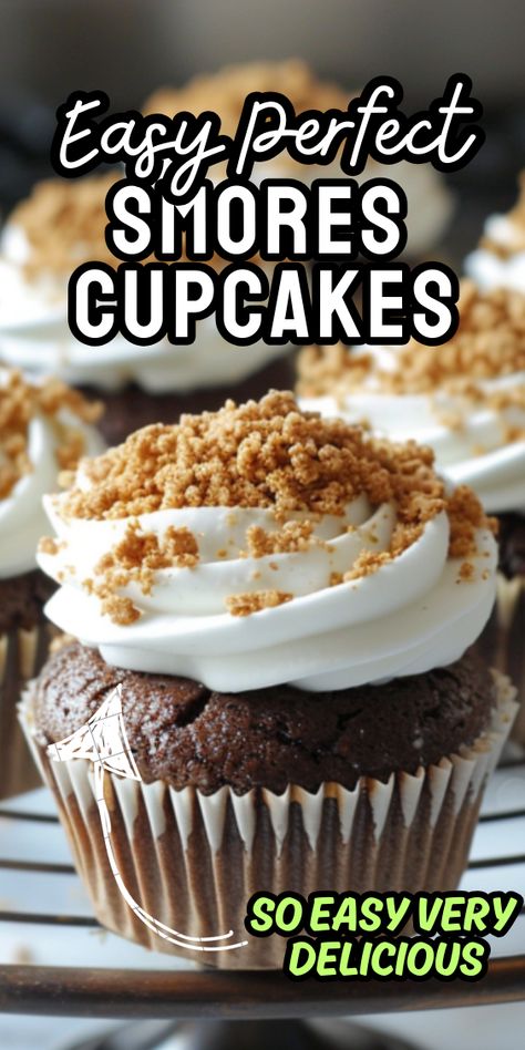 Perfect Smores Cupcakes Smores Brownie Cupcakes, Smores Cupcakes Box Cake, Smore Cupcakes Easy, S’more Cupcake Recipe, Campfire S’mores Cupcakes, S’more Cupcakes, S’mores Cupcake, Smores Muffins, Camping Theme Cupcakes