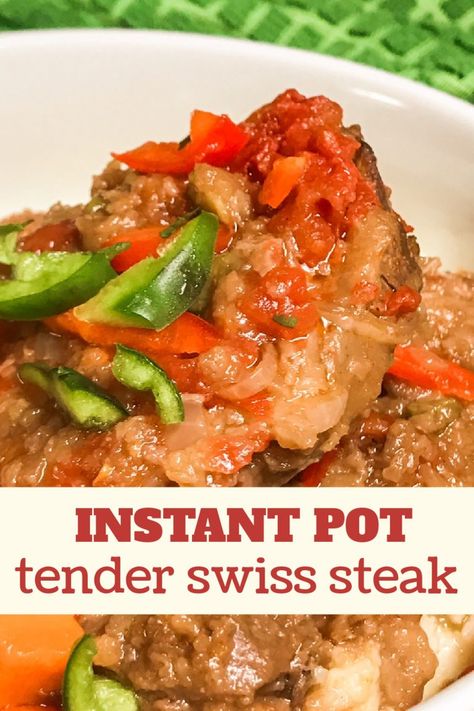 Instant Pot Swiss Steak Recipe, Instant Pot Swiss Steak, Eye Of Round Steak, Beef Cubed Steak, Swiss Steak Recipes, Eye Of Round, Round Steak Recipes, Cube Steak Recipes, Swiss Steak