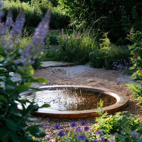 A small round stonerimmed fountain in a gravel garden with water gently cascading | Premium AI-generated image Round Fountain, Gravel Garden, Free Business Card Mockup, Event Food, Business Card Maker, Flyer Maker, Poster Maker, Video Background, Presentation Template Free