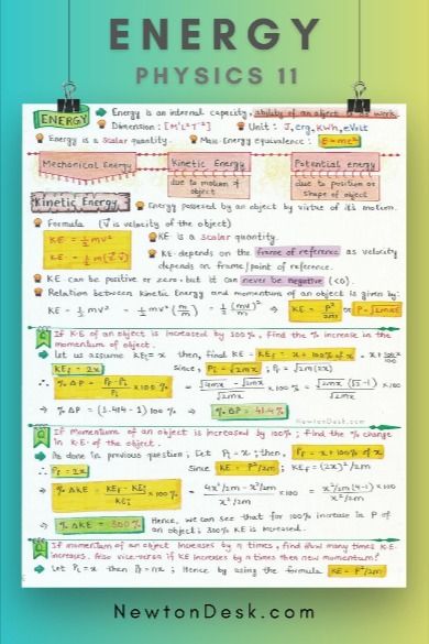 kinetic energy and potential energy study notes in high school physics a level Physical Science Notes Grade 11, Grade 11 Notes, Notes For High School, Work Power Energy, Grade 11 Physics, Energy Physics, Work Energy And Power, Motion Physics, Physics Lessons