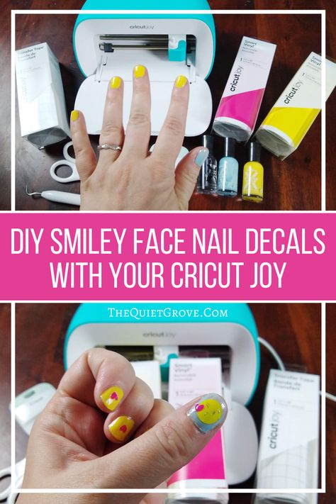 #ad Did you know you can make your own Smiley face nail decals in just minutes with your Cricut Joy and Removable Vinyl? #CricutMade #CricutJoy #SmileyFaceNails Cricut Nail Decals Diy, Nail Vinyl Decals, Joy Nails, Diy Nails Stickers, Nail Decals Diy, Nail Vinyls, Fingernail Polish, Cricut Joy, Mom Bloggers