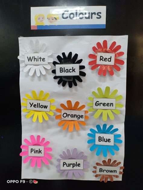 Colours Decoration Classroom, Colour Chart For Preschool Classroom, Tlm For Colour Concept, Colours Chart For Kindergarten, Colour Theme Board For Preschool, Pre Nursery Class Decoration, Kindergarden Decoration Ideas Kids, Lkg Class Decoration Ideas, Pre Primary Classroom Decoration