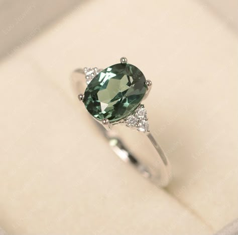 Green Wedding Ring Silver, Silver Green Ring, Silver Ring With Green Stone, Green And Silver Ring, Green Engagement Ring Silver, Green Promise Ring, Green Engagement Ring, Sterling Silver Stone Rings, Green Engagement Rings