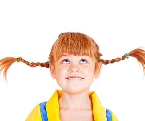 That endearing character from childhood may show up in your home next Halloween, but your child's Pippi Longstocking costume just isn't complete without that widely recognized hairstyle -- two braids sticking out perpendicular to her head. Yarn braids and wigs don't really have the same wow factor as natural braids do. If your child has... Pippi Longstocking Hair, Pippi Longstocking Costumes, Whoville Hair, How To Make Braids, Half Braided Hairstyles, World Book Day Costumes, Book Day Costumes, Yarn Braids, Pippi Longstocking