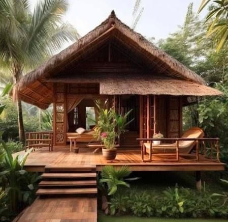 Modern Bahay Kubo, Bali Style Home, Tropical Beach Houses, Modern Tropical House, Hut House, Tropical House Design, Bamboo House Design, Small Villa, Jungle House