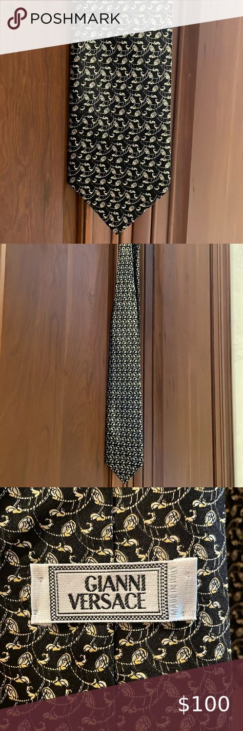 Versace man’s tie Versace Man, Tie Shop, Gold Pattern, Versace Men, Necktie, Black And Gold, Neck Tie, Versace, Silk