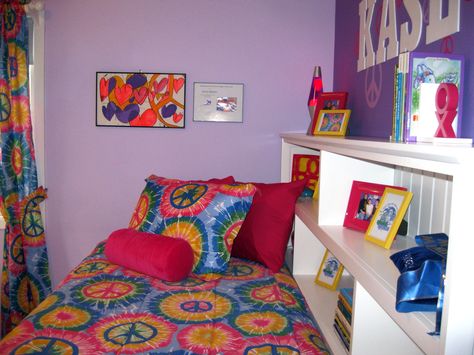 Special Spaces Minneapolis | Peace sign & tie-dye tween bedroom Tie Dye Bedroom, Dream Bedroom, Peace Sign, Bedroom Makeover, Minneapolis, Room Ideas, Tie Dye, Dye, Bedroom