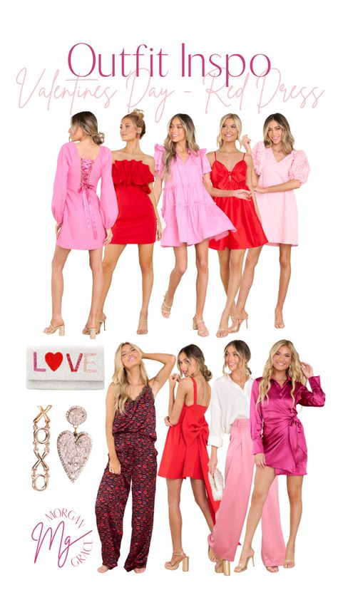 Pink And Red Bachelorette Party Outfits, Valentines Party Outfits, Valentine Party Outfit, Pink Valentines Outfit, Galentine's Outfits, Red Valentines Dress, Valentines Pjs, Red Outfits For Women, Barbie Photoshoot