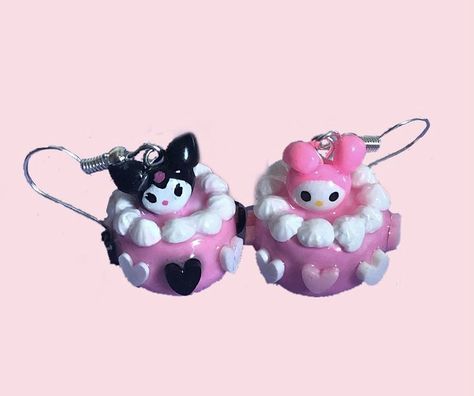 Melody Cake, Huggable Teddy Bear, Cake Earrings, Hello Kitty Earrings, Polymer Clay Ring, Kawaii Jewelry, Cute Polymer Clay, Fancy Beads, Cute Clay