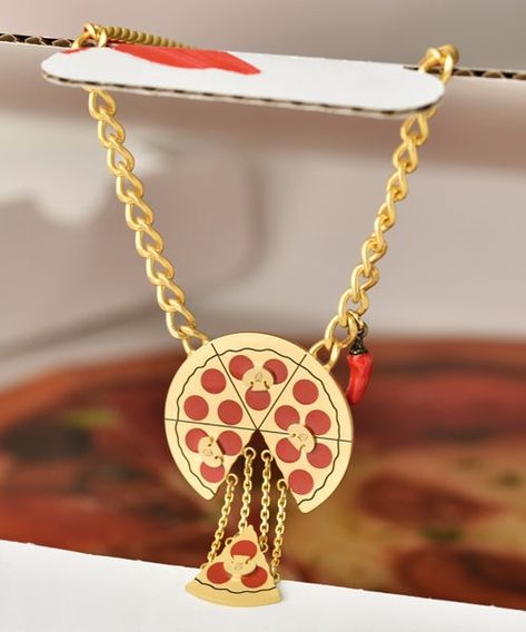 Pizza With Mushrooms, Cheese Ring, Japan Sweets, Pizza Necklace, Pizza Earrings, Japan Jewelry, Thick Gold Chain, Melty Cheese, Hair Rubber Bands