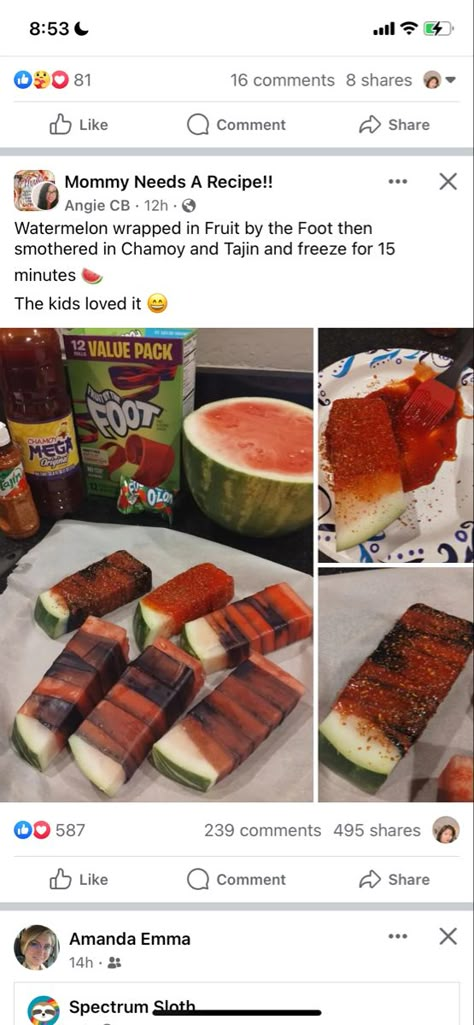 Watermelon Fruit Roll Up, Homemade Watermelon Fruit Roll Ups, Watermelon Fruit Roll Up Chamoy, Cucumber With Tajin And Chamoy, Gummies With Chamoy And Tajin, Tasty Baking, Food Babe, Sweet Snacks Recipes, Delicious Snacks Recipes