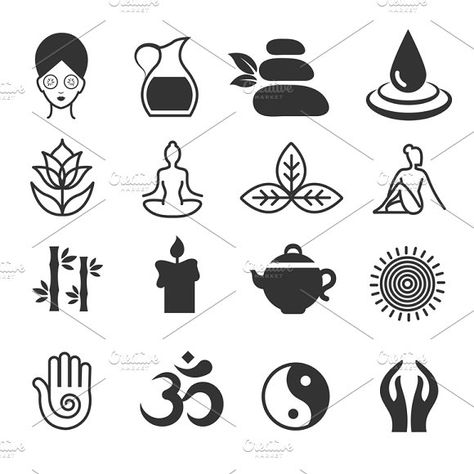 Yoga health and spa symbols by Microvector on @creativemarket Yoga Logo, Spa Center, Vintage Icons, Yoga Health, Business Illustration, Creative Sketches, Watercolor Drawing, Pencil Illustration, Paint Markers