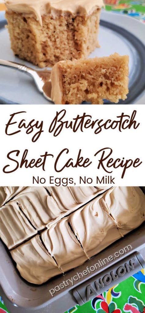 Butterscotch Sheet Cake, Vegan Butterscotch Cake, Crazy Cake Recipe, Butterscotch Frosting, Inexpensive Desserts, Wacky Cake Recipe, Crazy Cake Recipes, Unusual Dessert, Butterscotch Recipes