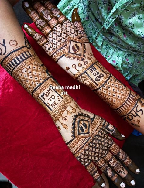 Mehendi For Baby Shower Indian, Mehendi Designs Back, Baby Shower Mehendi Designs, Baby Shower Indian, Designer Mehandi, Indian Art Gallery, Wedding Mehndi Designs, Happy Janmashtami, Mehndi Designs For Girls