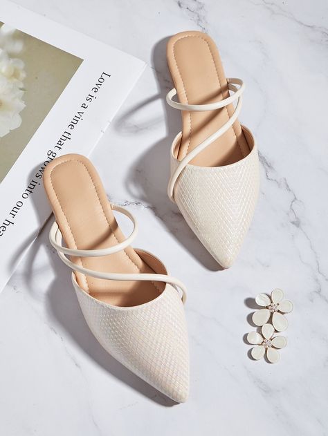 Beige Elegant Collar   Plain Mules Embellished   Women Shoes Gorgeous Shoes Flats, Elegant Summer Shoes Classy, Stylish Flats For Women, Women Footwear Flats, Elegant Sandals Flat, Trendy Footwear For Women, Nice Flat Shoes, Elegant Flat Shoes, Elegant Shoes Flat