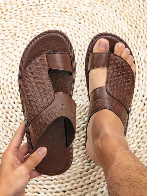 Coffee Brown  Collar     Embellished   Men Shoes Palm Footwear For Men, Palm Slippers For Men, Men Leather Sandals Fashion, Palm Slippers, Footwear Photography, Black Baby Art, Mens Sandals Casual, Design Sandals, Leather Slippers For Men