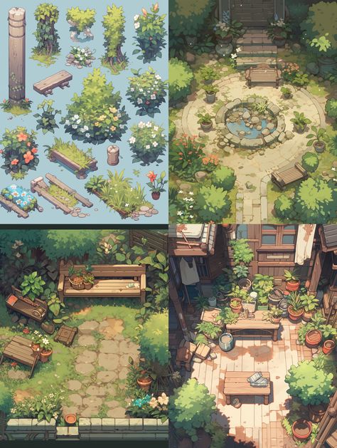 Pokemon Environment Concept Art, English Garden Illustration, Terrain Concept Art, Isometric Garden, Game Environment Concept Art, Isometric Landscape, Environmental Concept Art, Interior Concept Art, Indie Game Art