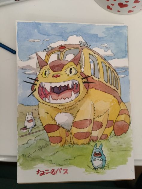 Studio Ghibli Inspired Art, Studio Ghibli Sketch Drawings, Ghibli Watercolor Art, Studio Ghibli Drawings, Studio Ghibli Watercolor, Ghibli Watercolor, Ghibli Drawing, Totoro Drawing, Anime Watercolor