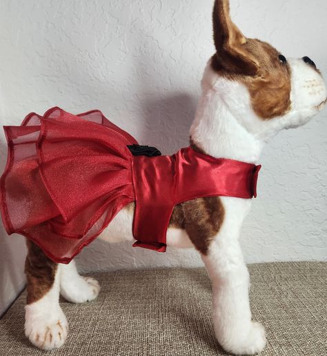 Introducing our Elegant Dog Dress, the perfect attire for pet parties and special occasions! This exquisite dress is made with the finest satin and organza materials, creating a stunning combination of red with black flower detail. Your beloved pet will surely feel like the star of the Christmas season with this elegant outfit.  Highlights: - Made with the finest satin and organza materials - Striking red dress with black flower detail - Perfect for pet parties and special occasions - Conforms to your pet's body for a comfortable fit Benefits: 1. Stand out in Style: Dress your pet in this elegant outfit to make them the center of attention at any event. The striking red dress combined with the black flower detail creates a visually stunning and fashionable look. 2. Superior Comfort: The sm Christmas Dog Dress, Dog Dress Pattern, Elegant Dog, Christmas Attire, Party Animals, Saree Blouse Designs Latest, Dog Dress, Dog Party, Intelligent Design