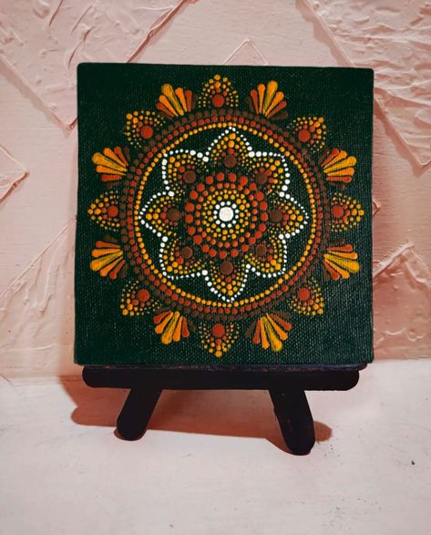 Dot Mandala on Mini Canvas | watch full video on my youtube channel..... Mini Dot Mandala Art, Dotted Mandala On Canvas, Mini Canvas Mandala Art, Mini Dot Mandala, Canvas Beginners, Mandala Canvas, Mandala Artwork, Dot Mandala, Small Canvas Art