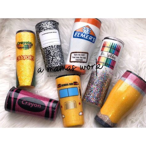 Crayon Monogram, Teacher Cups, Epoxy Cups, Teacher Tumbler, Glitter Tumbler Cups, Epoxy Tumblers, Crayon Box, Custom Tumbler Cups, Cup Designs